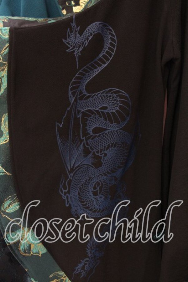 画像3: Qutie Frash / アシメ着物カーデ  ブラック×グリーン O-25-12-25-038-QU-JA-IG-OS (3)