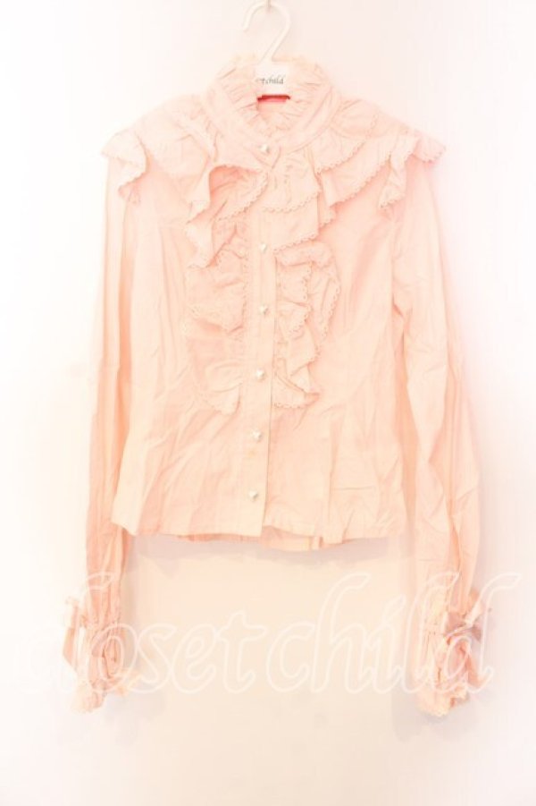 画像1: BABY,THE STARS SHINE BRIGHT / ロゴ刺繍入りリボンタイ付フリルブラウス【リボンタイ欠品】  ピンク O-25-12-25-041-BA-BL-IG-OS (1)