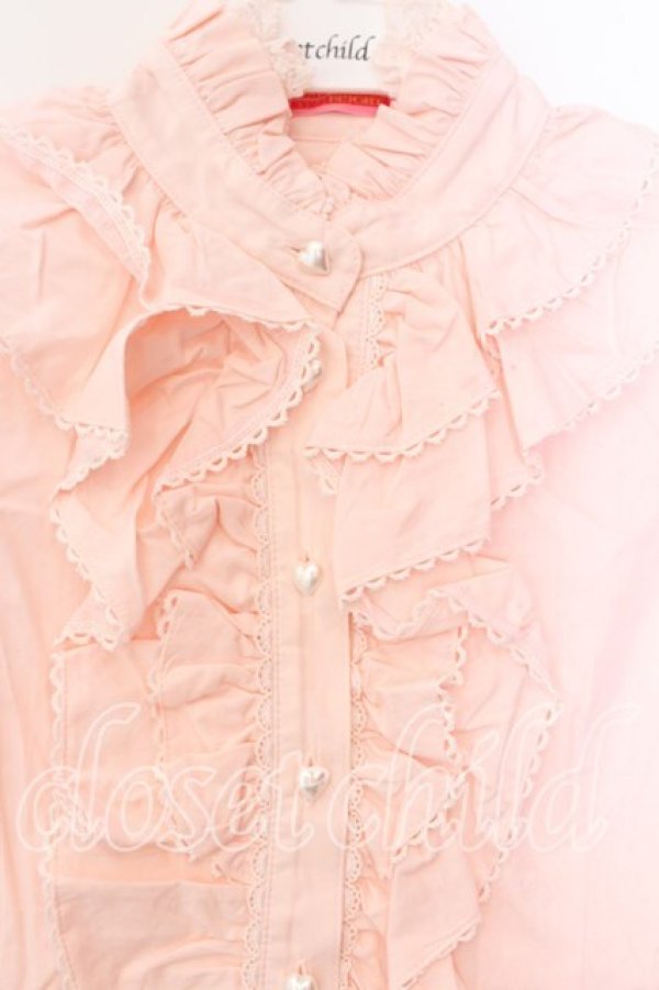 画像2: BABY,THE STARS SHINE BRIGHT / ロゴ刺繍入りリボンタイ付フリルブラウス【リボンタイ欠品】  ピンク O-25-12-25-041-BA-BL-IG-OS (2)