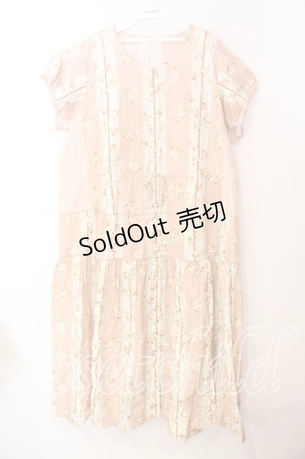 画像1: WONDERFUL WORLD / ローズブーケストライプ半袖ワンピース【お直しあり】  ピンク O-25-12-25-048-LO-OP-IG-OS (1)