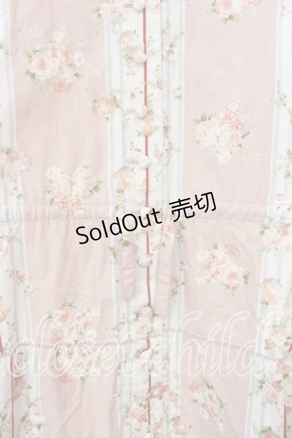 画像2: WONDERFUL WORLD / ローズブーケストライプ半袖ワンピース【お直しあり】  ピンク O-25-12-25-048-LO-OP-IG-OS (2)