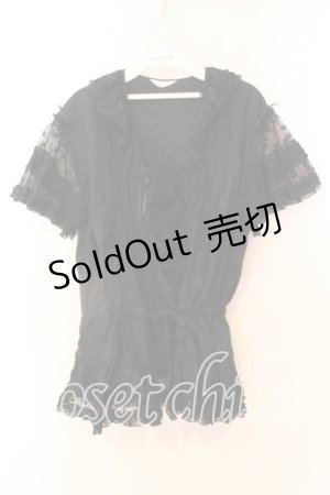 画像: PINK HOUSE / チュールフリルタックオーバーブラウス  クロ O-25-12-25-051-LO-BL-IG-OS