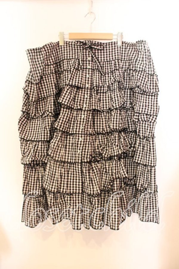 画像1: WONDERFUL WORLD / ギンガムティアードスカート【お直しあり】  クロ×シロ O-25-12-25-061-LO-SK-IG-OS (1)