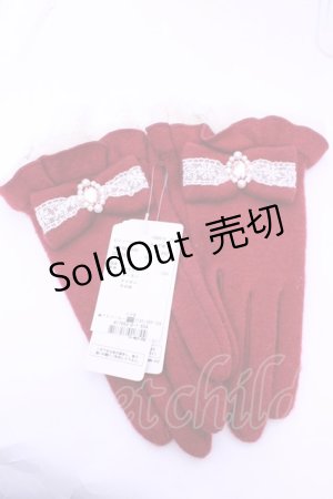 画像: axes femme / ビジュー付Bigリボン手袋  アカ O-25-12-25-1059-AX-ZA-IG-OS