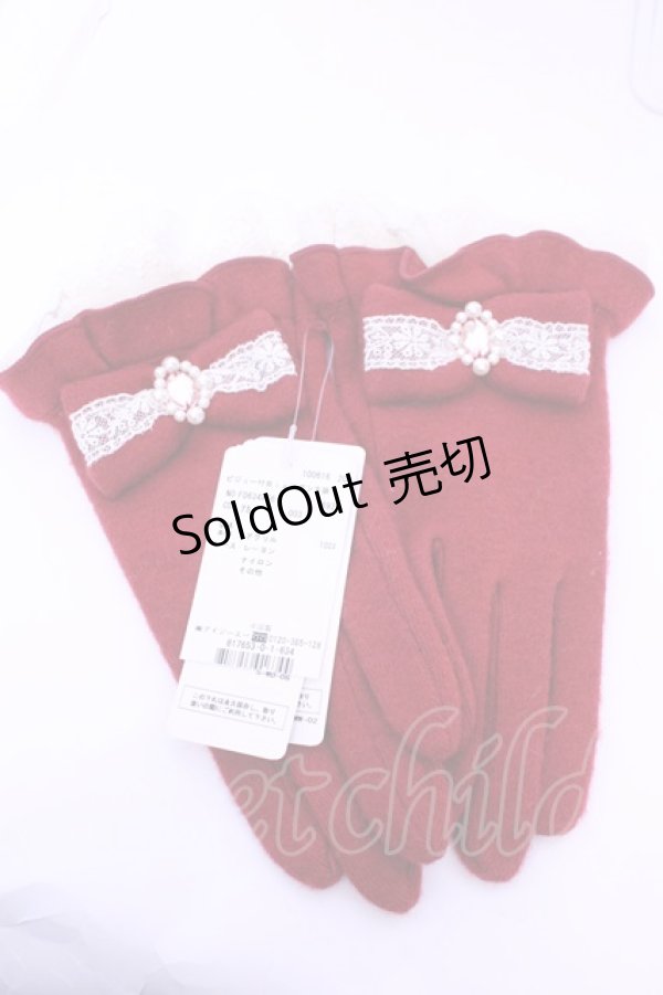 画像1: axes femme / ビジュー付Bigリボン手袋  アカ O-25-12-25-1059-AX-ZA-IG-OS (1)