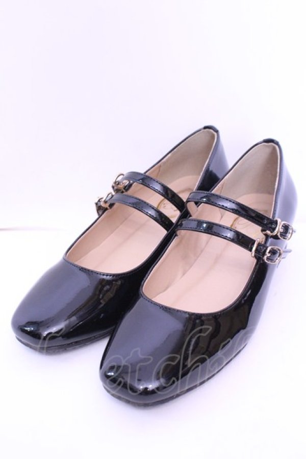 画像1: F&A / ダブルストラップスクエアトゥパンプス Ｌ クロ O-25-12-25-1062-LO-SH-IG-OS (1)