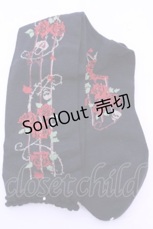 画像: ALICE and the PIRATES / ローズジェイル柄ハイソックス  クロ×アカ O-25-12-25-1031-PA-ZA-IG-OS