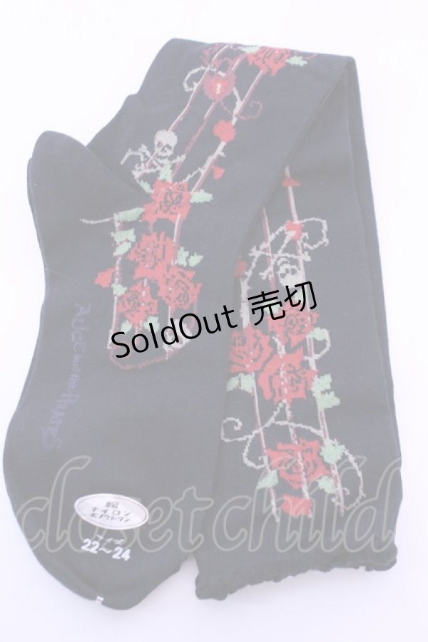 画像2: ALICE and the PIRATES / ローズジェイル柄ハイソックス  クロ×アカ O-25-12-25-1031-PA-ZA-IG-OS (2)
