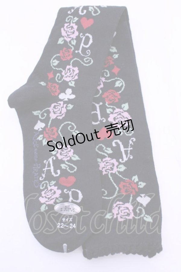 画像2: ALICE and the PIRATES / Hide-and-Seek with missin'Alice柄オーバーニーソックス  クロ O-25-12-25-1032-PA-ZA-IG-OS (2)