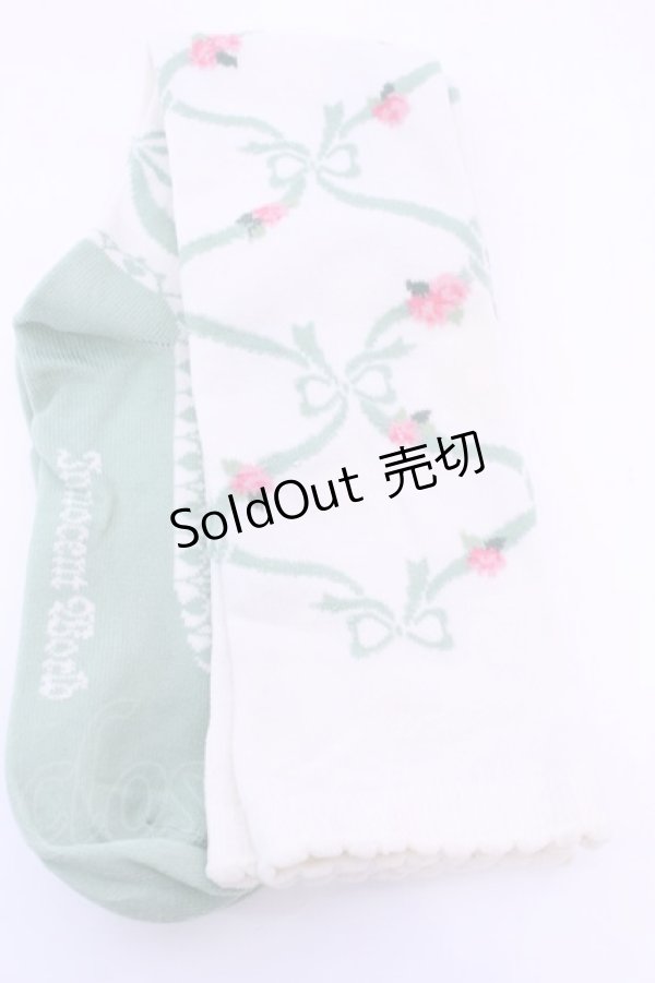 画像1: Innocent World / クロスリボンハイソックス  生成り×ミント O-25-12-25-1034-IW-ZA-IG-OS (1)