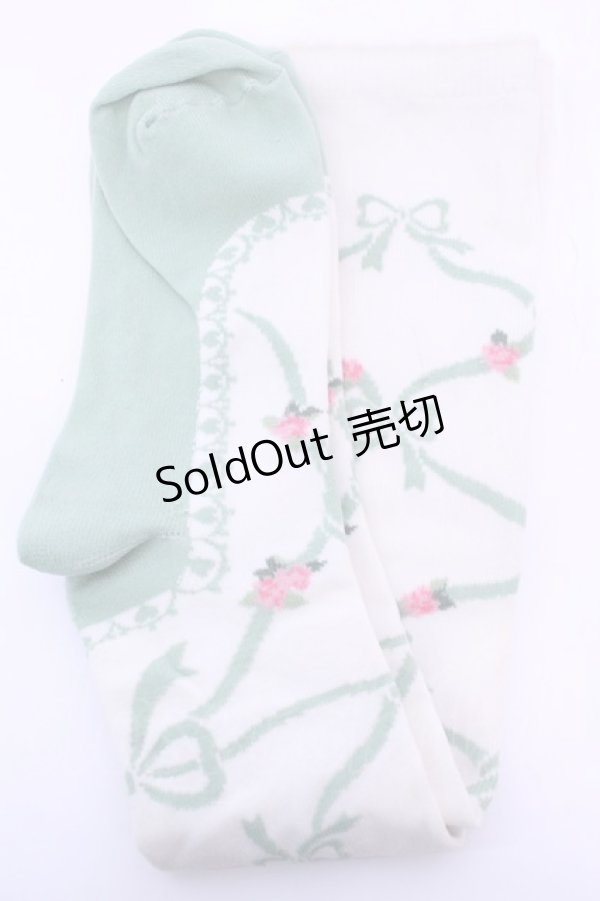 画像2: Innocent World / クロスリボンハイソックス  生成り×ミント O-25-12-25-1034-IW-ZA-IG-OS (2)