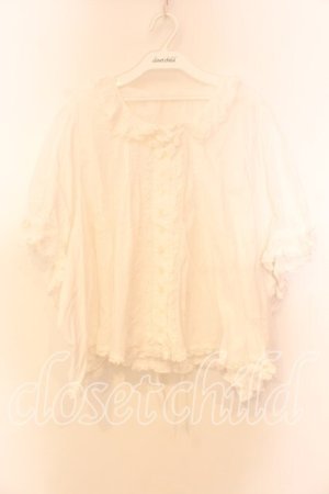 画像: PINK HOUSE / タックフリルリボン半袖ブラウス【お直しあり】  シロ O-25-12-25-068-LO-BL-IG-OS