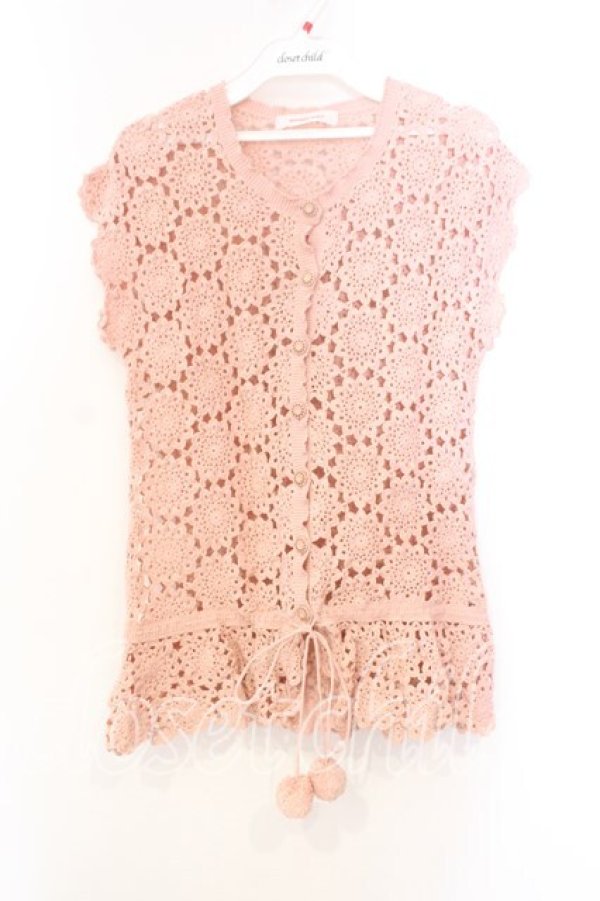 画像1: WONDERFUL WORLD / パッチワークかぎ編みベスト  ピンク O-25-12-25-078-LO-TO-IG-ZT116 (1)