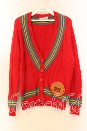 画像: PINK HOUSE / ケーブル編みニットカーディガン  アカ O-25-12-25-083-LO-TO-IG-OS