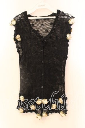 画像: WONDERFUL WORLD / フラワーモチーフ鍵編みベスト  クロ O-25-12-25-087-LO-TO-IG-OS