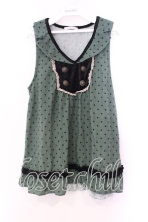 画像: axes femme / ドット柄衿付アウターキャミ M グリーン O-25-12-25-002-AX-TO-IG-ZT230