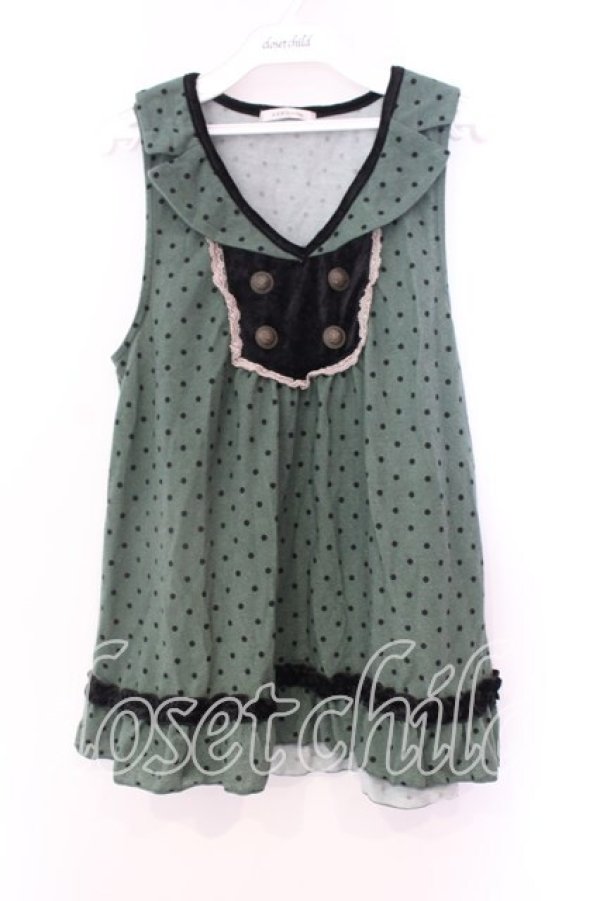 画像1: axes femme / ドット柄衿付アウターキャミ M グリーン O-25-12-25-002-AX-TO-IG-OS (1)