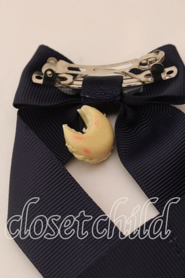 画像2: LOTUS ribbon / ツインテールリボンバレッタ  ネイビー ムーンチャーム O-25-12-26-052-EL-ZA-IG-OS (2)