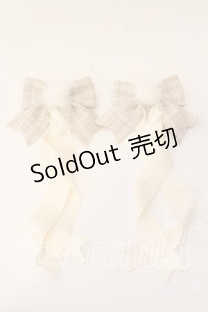 画像: LOTUS ribbon / ツインテールリボンバレッタ  ベージュ ファー O-25-12-26-053-EL-ZA-IG-ZT432-F003