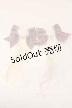 画像: LOTUS ribbon / ツインテールリボンバレッタ  ピンク×アイボリー ファー O-25-12-26-054-EL-ZA-IG-OS
