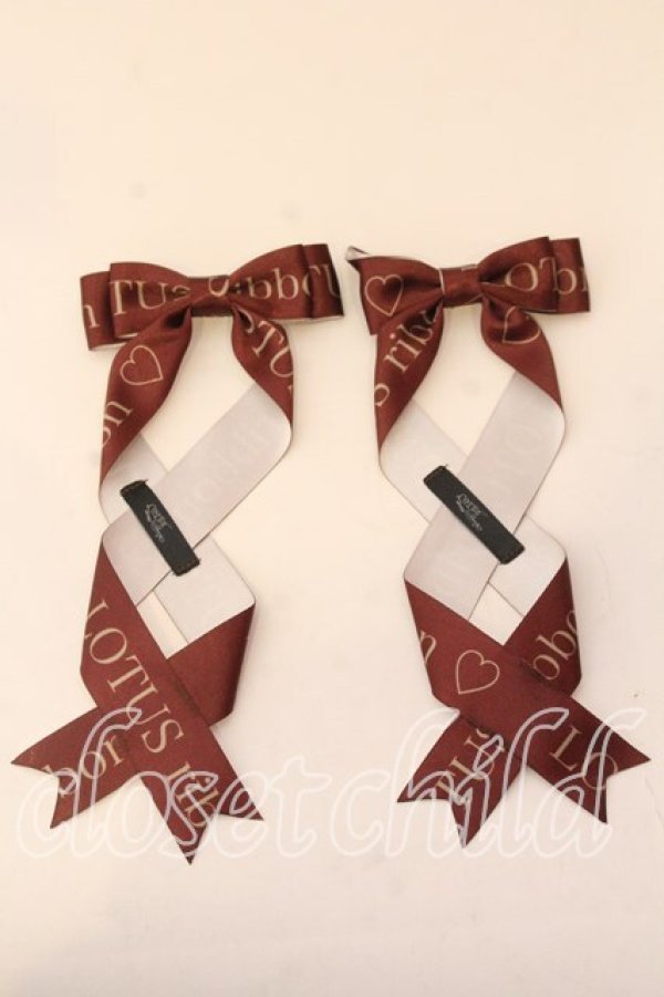 画像1: LOTUS ribbon / ツインテールリボンバレッタ  ブラウン×ロゴ O-25-12-26-055-EL-ZA-IG-OS (1)