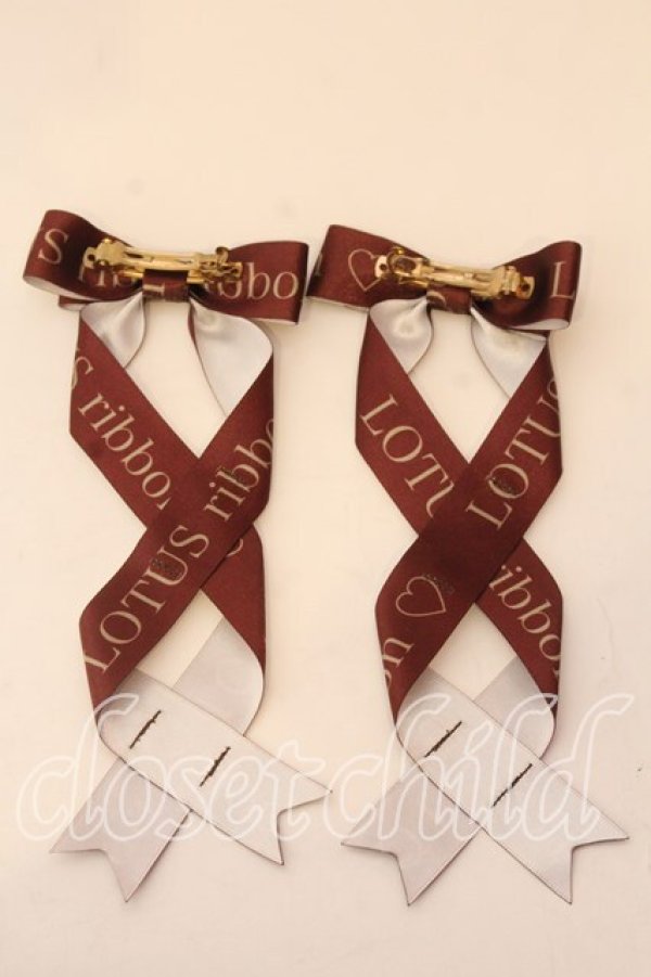 画像2: LOTUS ribbon / ツインテールリボンバレッタ  ブラウン×ロゴ O-25-12-26-055-EL-ZA-IG-OS (2)
