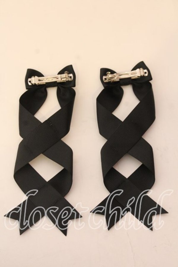 画像2: LOTUS ribbon / ツインテールリボンバレッタ  クロ 　グログラン O-25-12-26-056-EL-ZA-IG-OS (2)