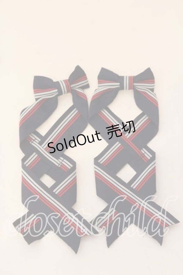 画像1: LOTUS ribbon / ツインテールリボンバレッタ  ネイビー×ストライプ O-25-12-26-062-EL-ZA-IG-ZT0110C (1)