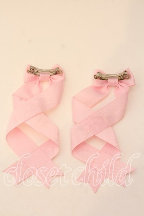 画像2: LOTUS ribbon / ツインテールリボンバレッタ  ピンクグログラン O-25-12-26-068-EL-ZA-IG-OS (2)