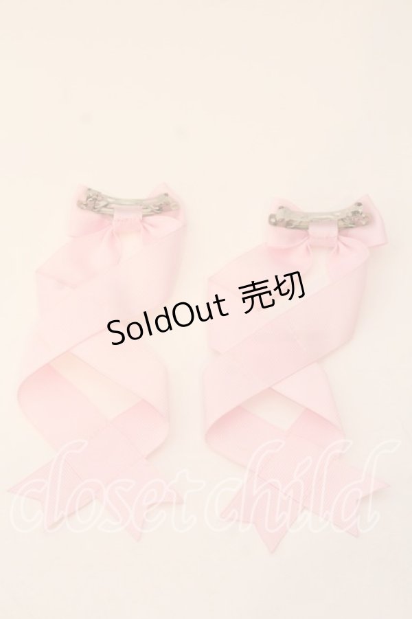 画像2: LOTUS ribbon / ツインテールリボンバレッタ  ピンクグログラン O-25-12-26-068-EL-ZA-IG-ZT434-F005 (2)