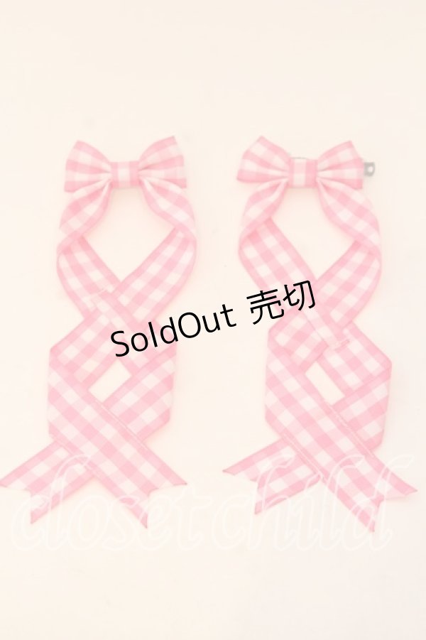 画像1: LOTUS ribbon / ツインテールリボンバレッタ  ピンク×シロギンガム O-25-12-26-071-EL-ZA-IG-OS (1)