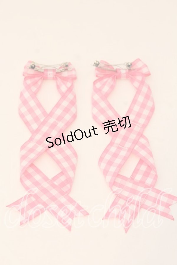 画像2: LOTUS ribbon / ツインテールリボンバレッタ  ピンク×シロギンガム O-25-12-26-071-EL-ZA-IG-OS (2)