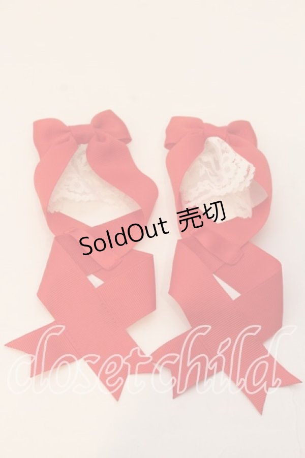 画像1: LOTUS ribbon / ツインテールリボンバレッタ  アカ×ジャボ風 O-25-12-26-073-EL-ZA-IG-OS (1)