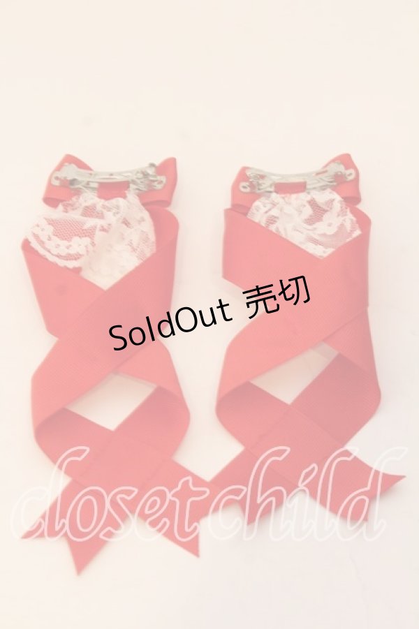 画像2: LOTUS ribbon / ツインテールリボンバレッタ  アカ×ジャボ風 O-25-12-26-073-EL-ZA-IG-OS (2)