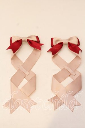 画像: LOTUS ribbon / ツインテールリボンバレッタ  アカ×アイボリー O-25-12-26-078-EL-ZA-IG-OS