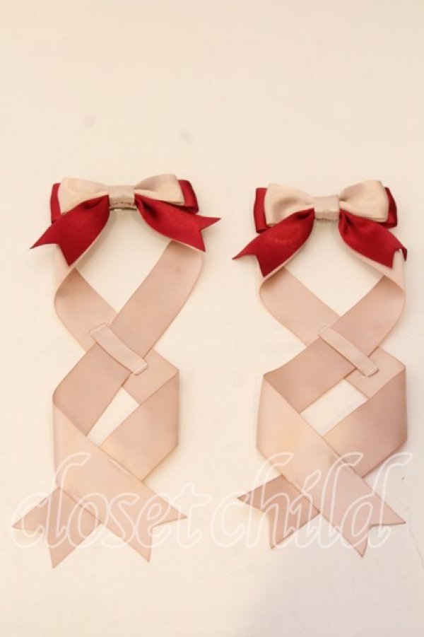 画像1: LOTUS ribbon / ツインテールリボンバレッタ  アカ×アイボリー O-25-12-26-078-EL-ZA-IG-OS (1)