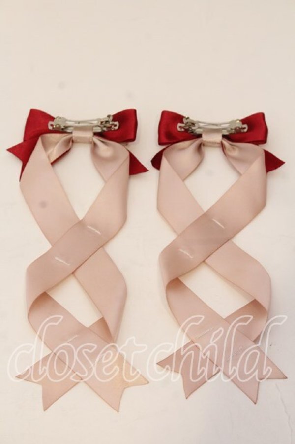 画像2: LOTUS ribbon / ツインテールリボンバレッタ  アカ×アイボリー O-25-12-26-078-EL-ZA-IG-OS (2)