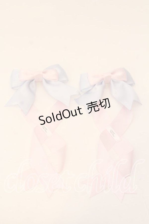 画像1: LOTUS ribbon / ツインテールリボンバレッタ  サックス×ピンク O-25-12-26-079-EL-ZA-IG-OS (1)