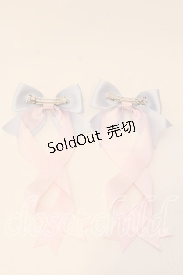 画像2: LOTUS ribbon / ツインテールリボンバレッタ  サックス×ピンク O-25-12-26-079-EL-ZA-IG-OS (2)