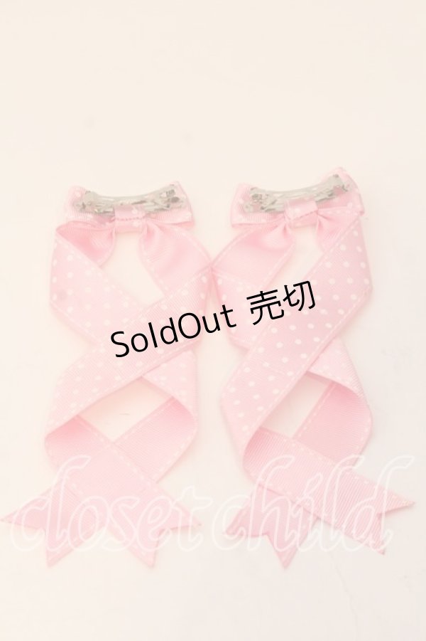 画像2: LOTUS ribbon / ツインテールリボンバレッタ  ピンク水玉 O-25-12-26-081-EL-ZA-IG-OS (2)