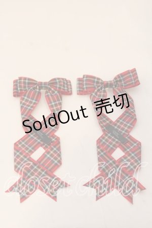 画像: LOTUS ribbon / ツインテールリボンバレッタ  アカタータンチェック O-25-12-26-082-EL-ZA-IG-OS
