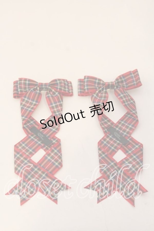 画像1: LOTUS ribbon / ツインテールリボンバレッタ  アカタータンチェック O-25-12-26-082-EL-ZA-IG-OS (1)