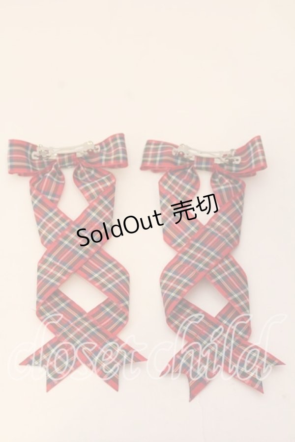 画像2: LOTUS ribbon / ツインテールリボンバレッタ  アカタータンチェック O-25-12-26-082-EL-ZA-IG-OS (2)