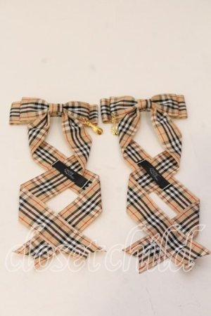画像: LOTUS ribbon / ツインテールリボンバレッタ  ベージュチェック×バイオリンチャーム O-25-12-26-085-EL-ZA-IG-OS