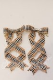 画像2: LOTUS ribbon / ツインテールリボンバレッタ  ベージュチェック×バイオリンチャーム O-25-12-26-085-EL-ZA-IG-OS (2)