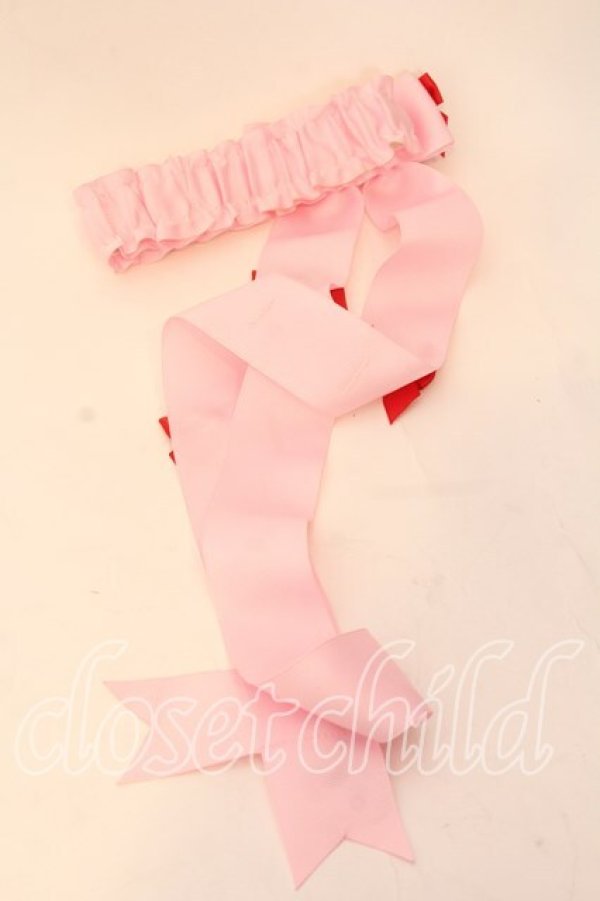 画像2: LOTUS ribbon / リボン ガーターリング  ピンク×アカ O-25-12-26-086-EL-AC-IG-OS (2)