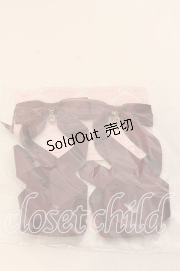 画像1: LOTUS ribbon / ツインテールリボンバレッタ  ワイン×ハートチャーム O-25-12-26-089-EL-ZA-IG-ZT432-F004 (1)