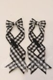 画像1: LOTUS ribbon / ツインテールリボンバレッタ  クロ×シロギンガム O-25-12-26-090-EL-ZA-IG-OS (1)