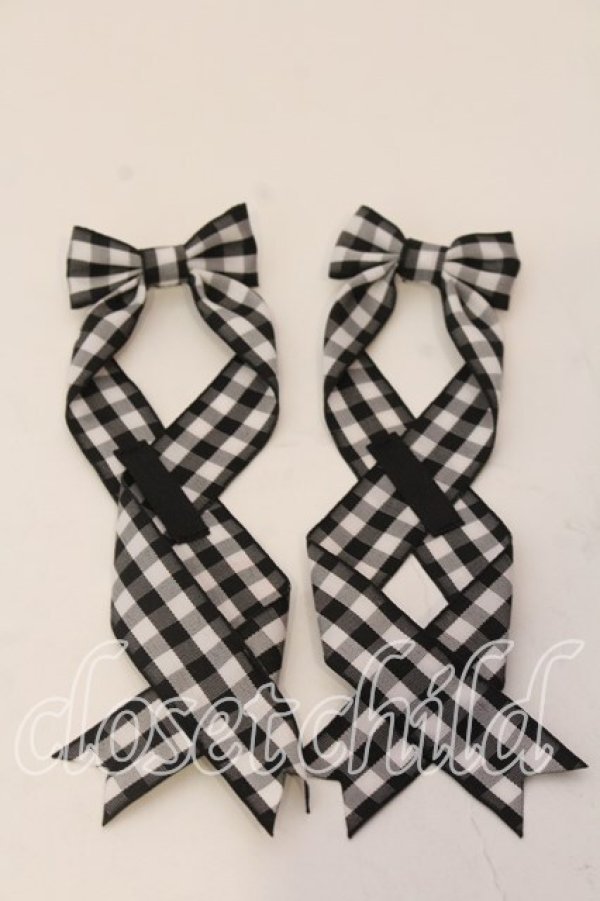 画像1: LOTUS ribbon / ツインテールリボンバレッタ  クロ×シロギンガム O-25-12-26-090-EL-ZA-IG-OS (1)