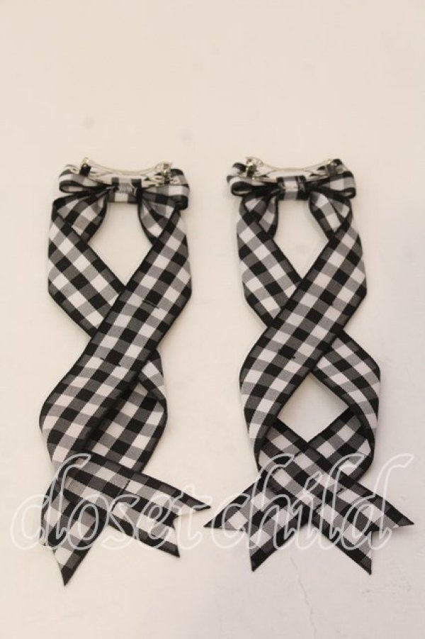 画像2: LOTUS ribbon / ツインテールリボンバレッタ  クロ×シロギンガム O-25-12-26-090-EL-ZA-IG-OS (2)